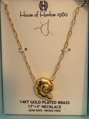 House of Harlow 1960 Gold Shell Pendant on Thin Paperclip Chain